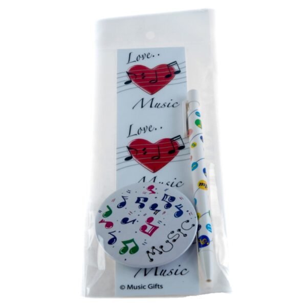 Set ""Love music"" con punto libro, bolígrafo y chapa