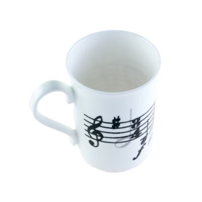 Taza blanca porcelana partitura y clave de sol
