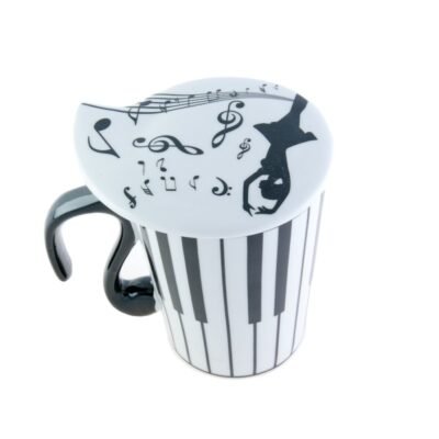 Taza porcelana con tapa teclado de piano y bailarina