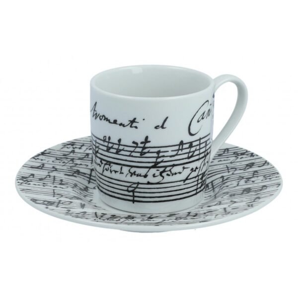 Taza porcelana para expresso partitura con plato a juego