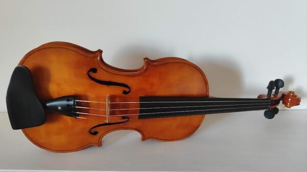 "Detalle del cuerpo de un violín de autor 4/4 con barniz al aceite, diapasón de ébano y barbada de alta calidad".